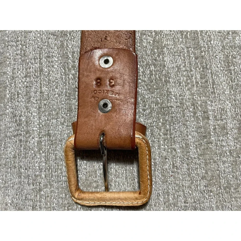 Vtg Mexican Leather Concho Belt Braided Mens Size MX 38 Brown Silver Western Cow